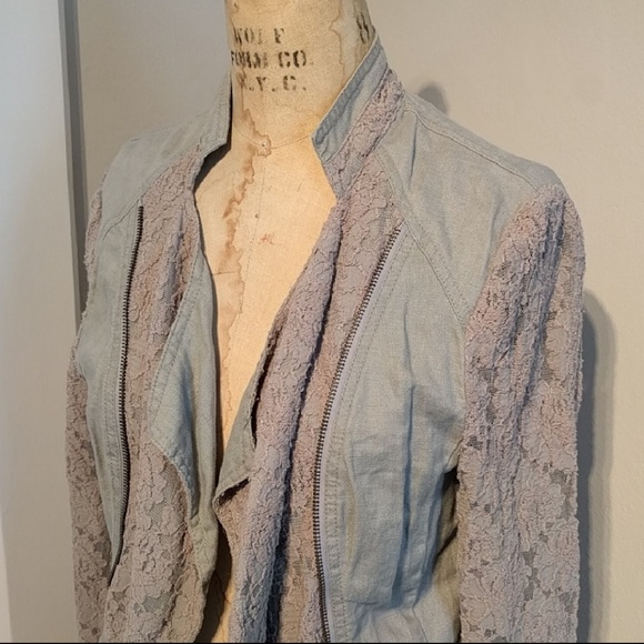 Gray Linen and Lace Jacket Moto Waterfall INC - Picture 4 of 5